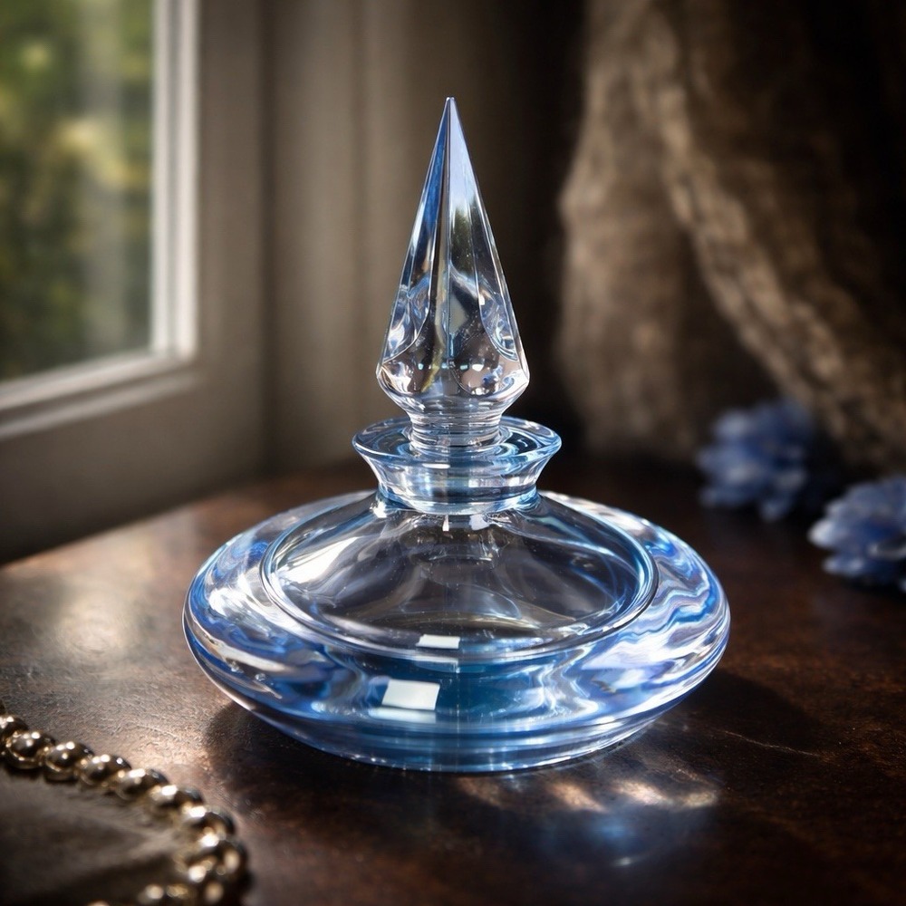VTG Oneida Lead Crystal Perfume Bottle Blue Faceted Stopper Vanity Display Heavy